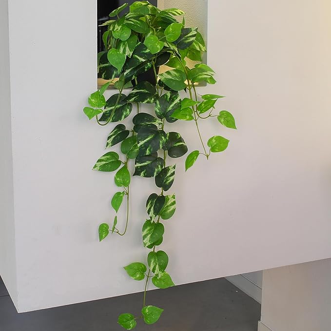 Fake Pothos Hanging Plants, 33" Artificial Hanging Plant, Faux Pothos Vines Hanging Plant Greenery for Home Living Room Indoor Outdoor Decor