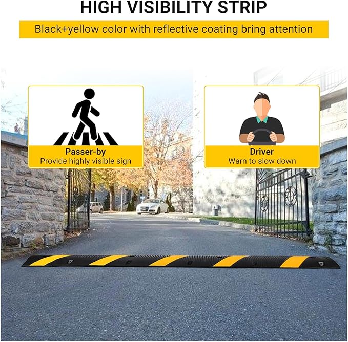 6 FT Heavy Duty Rubber Speed Bump 2-Pack, Driveway Cable Protector Ramp with Installation Bolts for Parking Lots, Garage & Gravel Roads