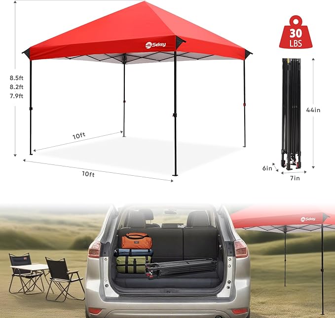 Sekey 10x10 Pop Up Canopy with Pockets Sidewall, One Push Setup Instant Outdoor Gazebo, Instant Easy Up Canopy with UPF50+ Top, 4 Weight Bags for Events, Beach, Patio, Camping