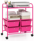 Giantex Rolling Storage Cart w/ 4 Drawers 2 Shelves Metal Rack Shelf Home Office School Beauty Salon Utility Organizer Cart with Wheels, Hot Pink