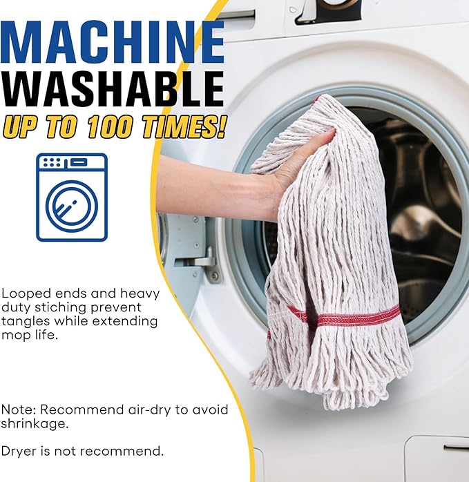 Matthew Cleaning Commercial Mop Head Replacement, 5 Inch Wide Headband, Looped End Cotton Blend String Wet Mops for Floor Cleaning, 18 oz Medium, Case Pack 12 Pcs White