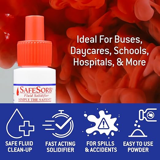 DiSorb Spill Absorbent Powder - Clean Up Bodily Fluids, Blood, Vomit, Urine, Diarrhea - Fluid Solidifier for Daycares, Buses, Schools, Hospitals, Restaurants - 1500cc - 96 Bottles Per Case