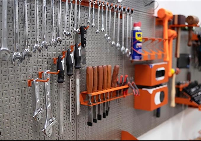 OmniWall Modular Metal Pegboard System, 16x48 inches, Steel Construction, Wall-Mounted Tool Storage (Silver, Horizontal)