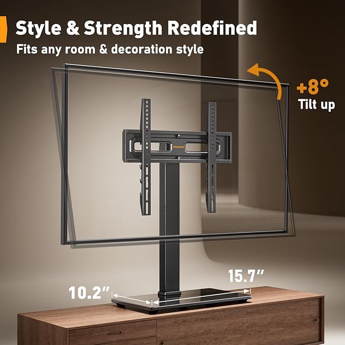 Perlegear Universal Swivel TV Stand Base for 32–70 inch TVs, Height Adjustable Table Top TV Stand with Tilt, Tempered Glass Base, Holds up to 88 lbs, VESA 400x400mm