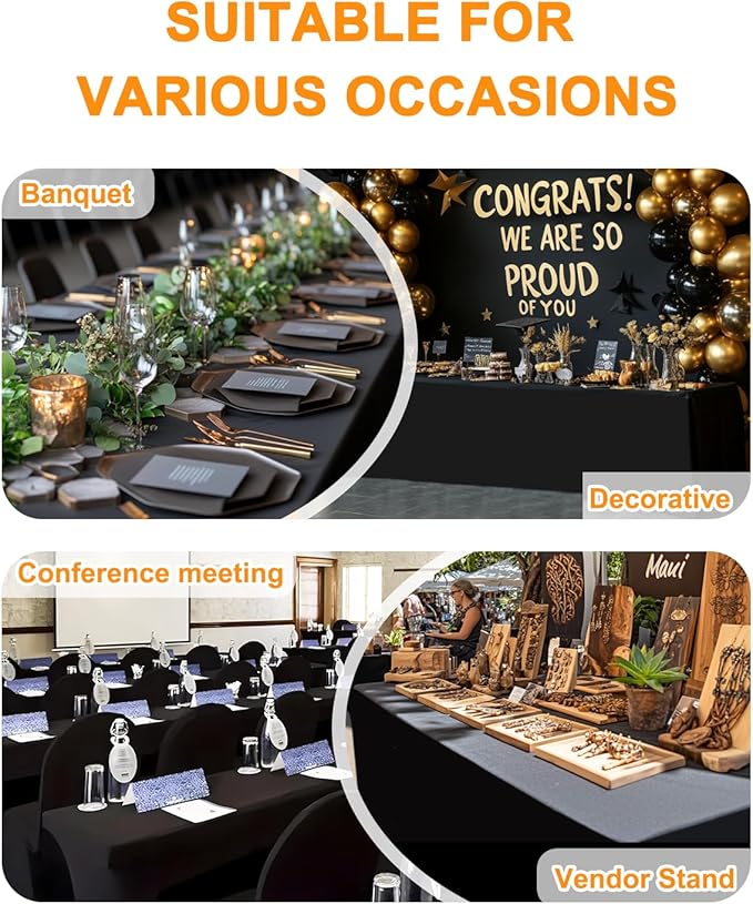 Spandex Table Cover 2 Pack 6FT Black Fitted Tablecloths,Washable Wrinkle Resistant Stretch Table Cloth Rectangle for Vendor Booth Display Items,Party Supplies for Adults,Wedding Decorations,Banquet