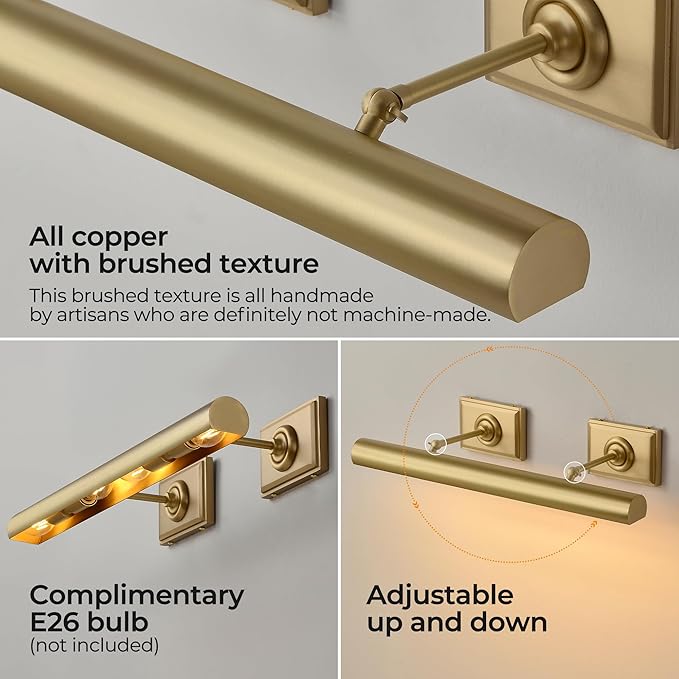 Picture Light, 24in Hardwired Picture Lights for Wall, Dimmable Wall Sconces Poster Light, Brass 4 Lighting for Paintings Frames Art Display Gallery Bedroom Living Room No Bulbs
