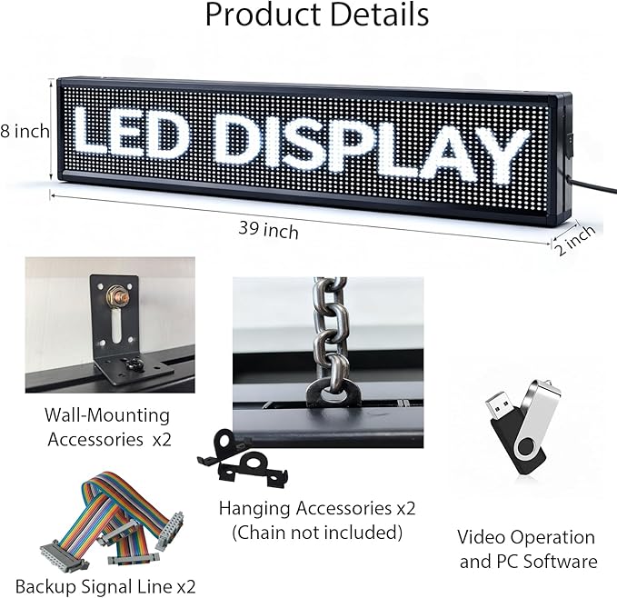 Programmable Scrolling LED Signs WIFI Control for Businesse, P10 Outdoor Sign Custom Message Board Digita Display Advertising Screen, RGB Full Color High Brightness Led Signage 39"X8"