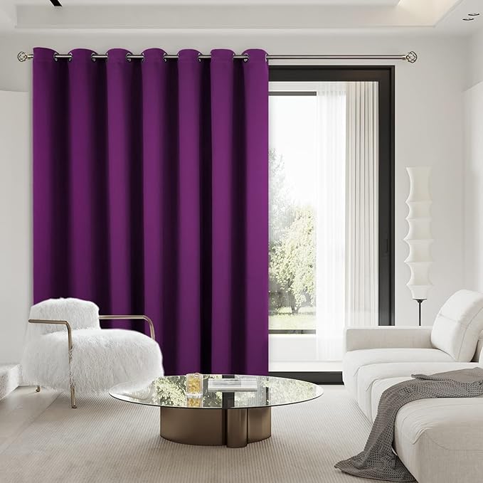 BGment Purple Sliding Door Curtain 96 Inch Long - Wide Room Darkening Room Divider Curtain for Bedroom Privacy Themral Insulated Grommet Room Separator Drape, 1 Panel, 120 X 96
