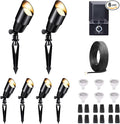 Outdoor Spotlight Kit, 6 Pack Black Low Voltage Landscape Light and 100W Low Voltage Transformer and 100FT Cable and 30 Wire Connectors, Waterproof Aluminum Light for Patio Yard House