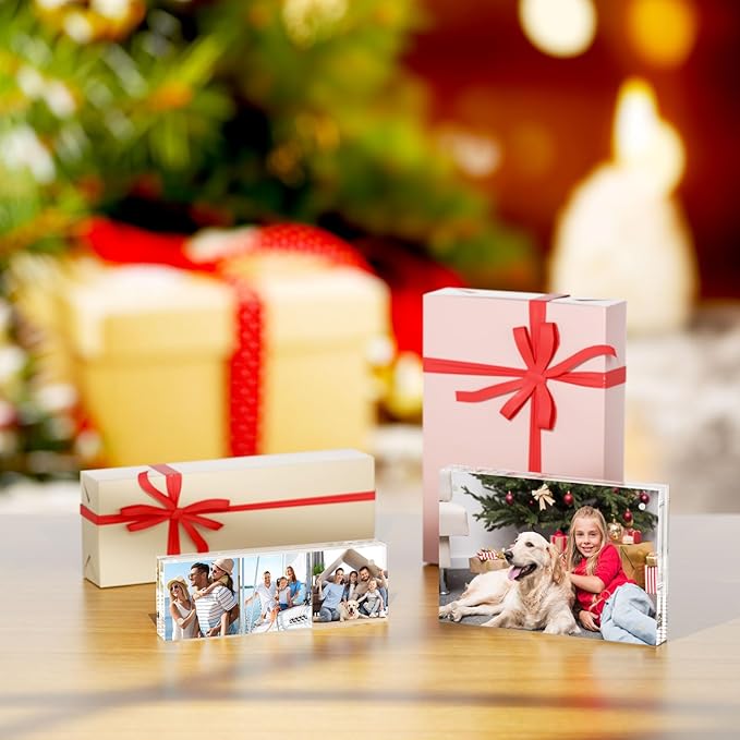 AITEE 3.5x5 Acrylic Picture Frames 3 Pack, 20% Thicker Block, Clear Picture Frames Freestanding Double Sided Magnetic Acrylic Lucite Frameless Transparent Square Frame Gift for Desktop Display