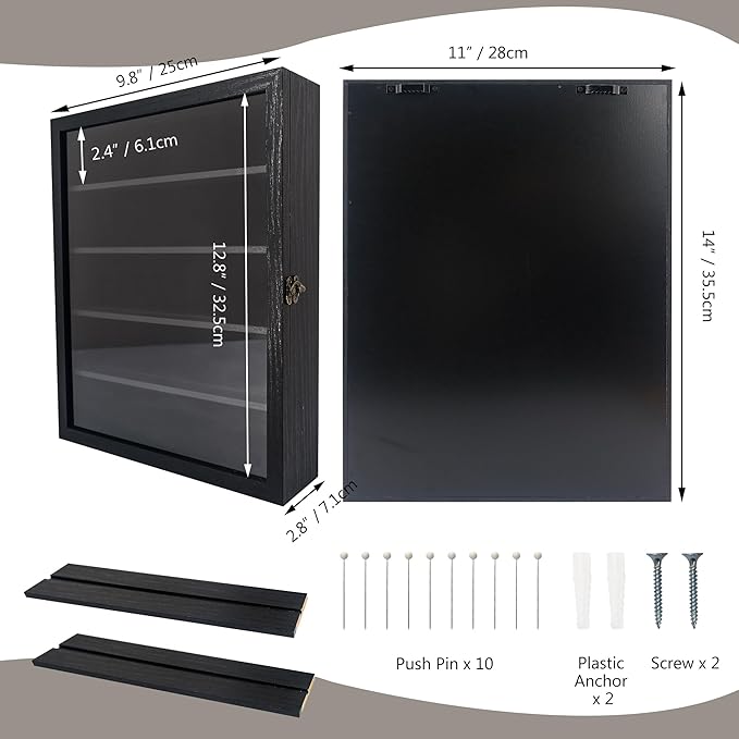 GMFrames 11x14 Wooden Shadow Box Frame with Removable Shelves Deep Display Case for Military Medals Keepsakes Black