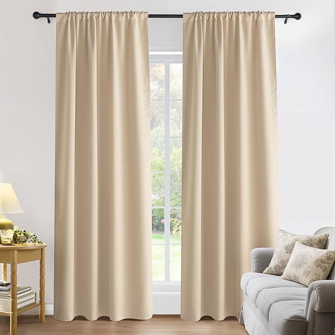 PONY DANCE Blackout Curtains 80 inches Long 2 Panels Set for Bedroom, Thermal Insulating Privacy Curtains & Drapes for Doorway Temporary Door Alternative Accordion Door, W 42 x L 80, Biscotti Beige