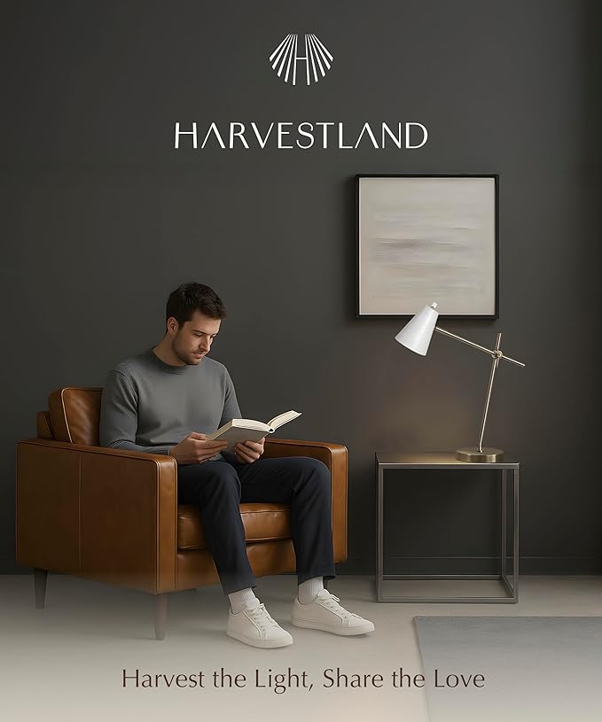 HarvestLand HaloBar Brass Desk Lamp Home Office – White Industrial Table Lamp with Solid Base for Office, Reading Lamps for Bedside Table, Study and Reading Task Lamp, Christmas Gifts for Adults