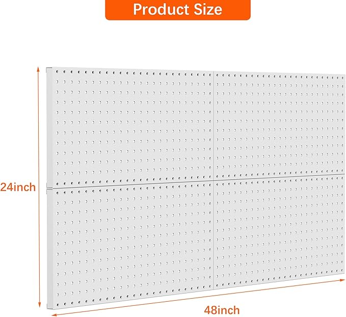 TORACK 4 PCS Metal Pegboard Panels(12" x 24") for Wall, Garage Tools Organizer Pegboard for Workbench, Modular Peg Board, Tool Organizer Board Kit(Pack of 4, Grey)