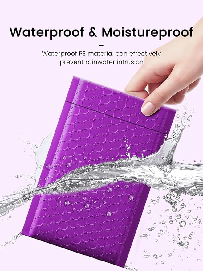 GSSUSA Purple Bubble Mailers 8.5X12 Inches 500 Pack, Padded Poly Bubble Mailer, Large padded Envelopes Strong Adhesion Bubble Envelopes,Self-Seal Mailing Envelopes for Small Business,Package Supplies