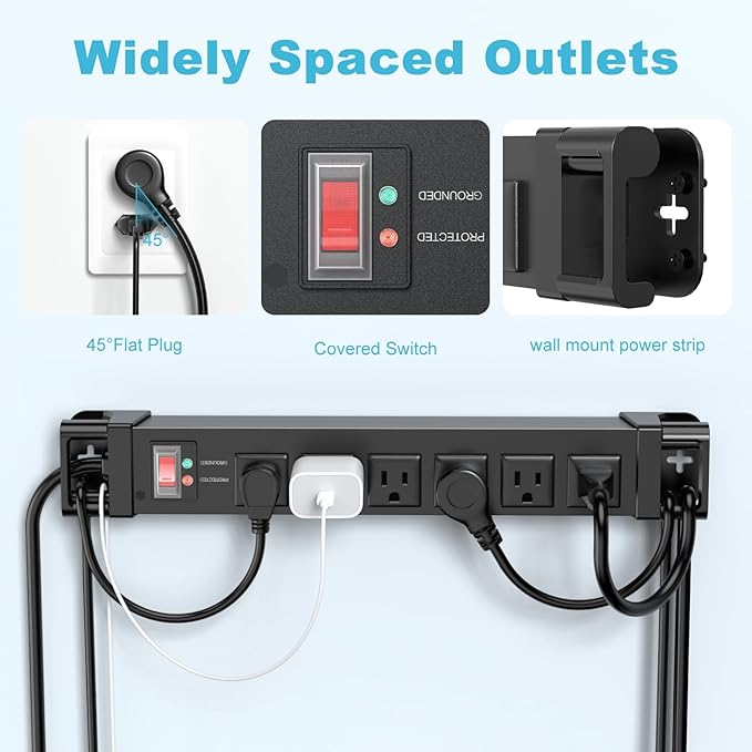 IPX6 Outdoor Power Strip Weatherproof,6 Outlet Metal Surge Protector Wall Mountable for Camping,Garden & Home,Heavy Duty 6FT ETL Certified Waterproof Extension Cord