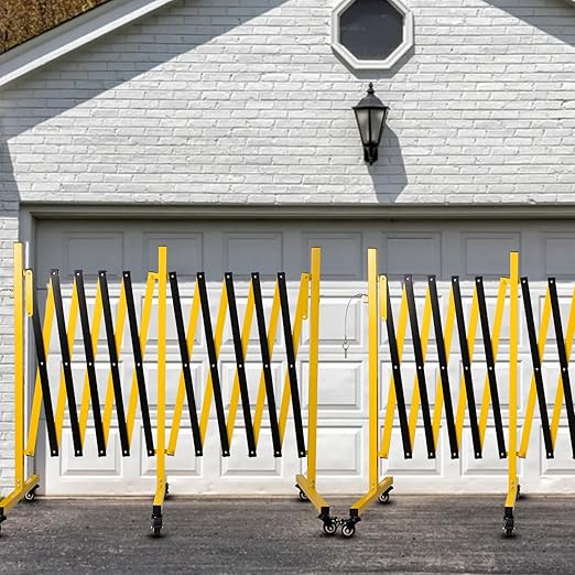 17FT Traffic Barricade with Casters, Metal Expandable Barricade, Folding Security Gate, Retractable Fence Outdoor Barricade Fence for Construction Area, Traffic Control(4pc)