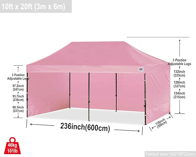 ABCCANOPY Classic Ez Pop up Canopy Tent with Sidewalls 10x20 Market and Patio-Series, Pink