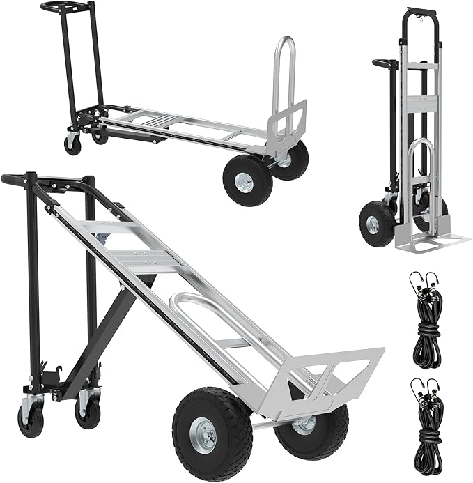 Aluminum Convertible Hand Truck, 800lbs 3 in 1 Folding Dolly Cart Lightweight Frame,Heavy Duty Industrial Platform Cart Handtruck for Construction, Logistics, Shopping, Home, Office Moving (Black)