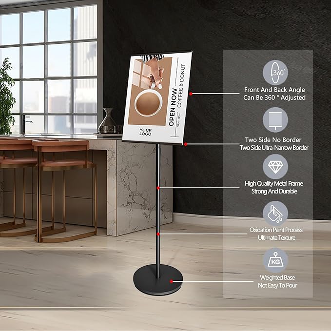 Adjustable Pedestal Floor Standing Sign Holder Stand,Outdoor Indoor Standing Display Poster Holder Stand For Businesses, Advertising,Menu,Guide signs A4(8.3x11.7in)-Black