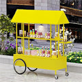 Portable Food Cart with Striped Canopy, Mobile Vendor Display Stand with Lockable Wheels, Iron Outdoor Cart for Market, Street Food or Events(Yellow,47.2in)