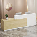 PLMOKN Wood Reception Desk Marble Stone with Checkout Retail Counter L Shaped Modern Mostrador para Negocio Office Desk Closed Front with Storage Drawers for Barber,Salon,Clothing Store