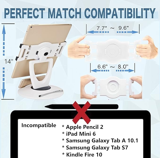 Large Tablet POS Stand, Rotating Commercial Tablet Stand, Swivel Base for Retail Kiosk Register Office Showcase Cashier and Business