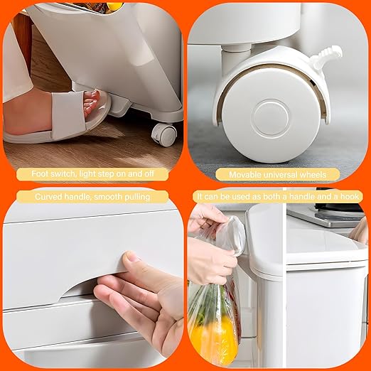 42L Kitchen Trash Can with Lid, Three-Layer Dual Trash and Recycling Bins with Wheels, Vertical Dry and Wet Separation Waste Sorting Bins with 3 Removable Inner Buckets