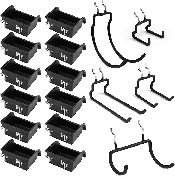 ELEAD 17PCS Pegboard Hooks with Peg-Board Bins Accessories: Heavy Duty Pegboard Drill Holder, Pegboard Accessories Organizer for Organizing Various Tools in Garage Home Craft Room