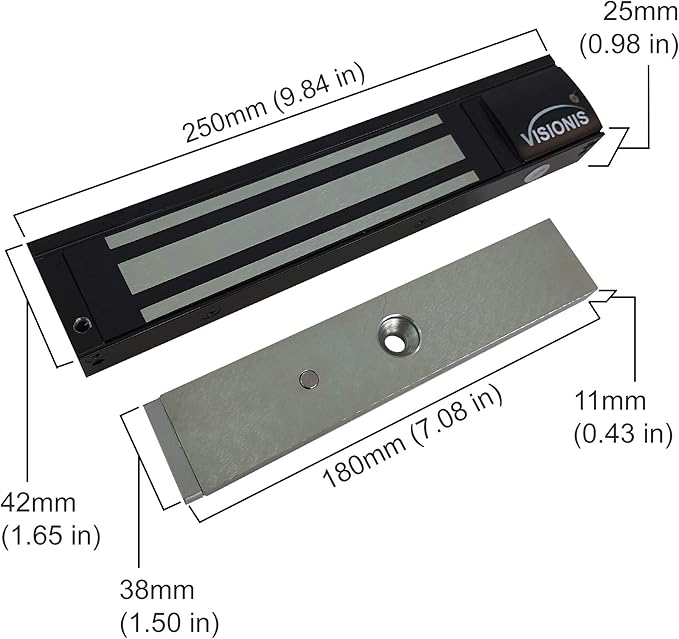 Visionis VS-VISML600LED-BL Indoor 600lbs Black Electromagnetic Lock with LED Sensor for Door Access Control