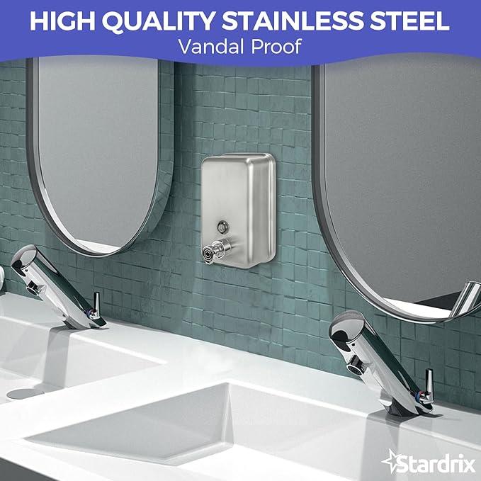 Stainless Steel Foam Hand Soap Dispenser, 1100ml / 37oz Wall Mount Foaming Soap Dispenser with Improved Premium Non-Leak Pump and Corrosion-Proof Liner for Commercial and Residential Use