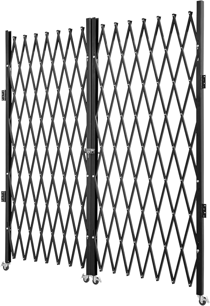 VEVOR Double Folding Security Gate, 61" H x 122" W Folding Door Gate, Steel Accordion Security Gate, Flexible Expanding Security Gate, 360° Rolling Barricade Gate, Scissor Gate or Door with Keys