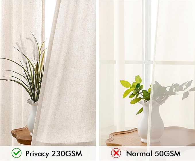 MIULEE Non-See-Through Privacy Linen Curtains 2 Panels, Light Filtering Window Curtains Farn House Textured Back Tab Semi Sheer Drapes for Bedroom Living Room, 52 x 90 Inches Long, Cream
