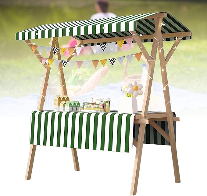 Collapsible Mobile Market Stall Carts Vendor on Wheels, Wood Outdoor Vendor Cart, Easy to Assemble for Parties, Birthdays, Weddings, Bar(Green1,120cm/47.2in)