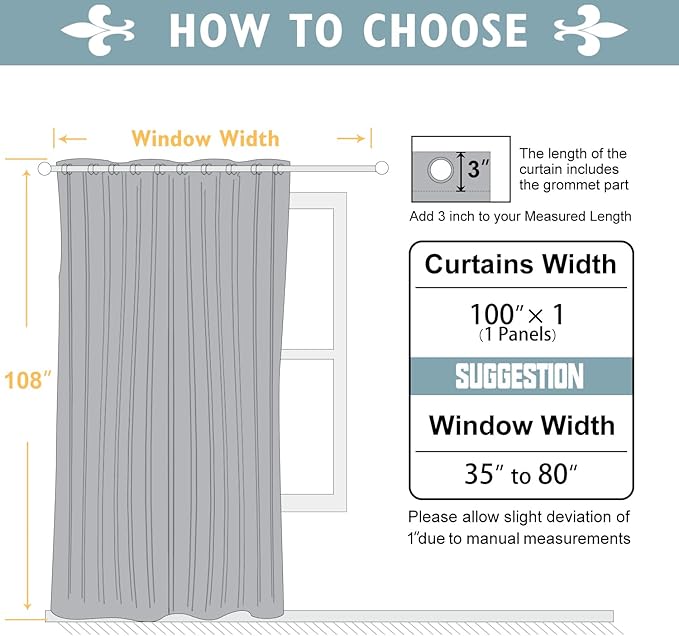 ChrisDowa Room Divider Curtain 108 Inches Long, Wide Blackout Sliding Door Curtain for Bedroom, Room Darkening Privacy Window Drape for Patio Door (1 Panel Set, Biscotti Beige, 100 x 108 Inch)