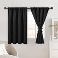 JIUZHEN Short Blackout Curtains for Small Window - Cafe Room Darkening Privacy Thermal Insulated Half Window Curtains Tiers for Bathroom,Kitchen, W 42 x L 36, Set of 2 Panels with Tiebacks, Black