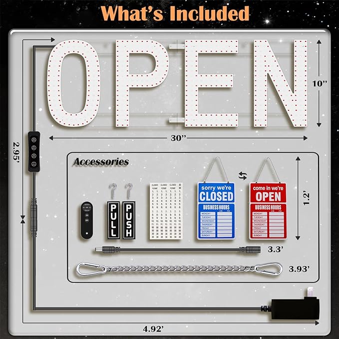 LED Open Sign for Business, exTopGoal 30"x10" Large Ultra Bright Open Signs with Remote Control, Dimmable Window Sign for Store Shop Storefront - Red&Blue