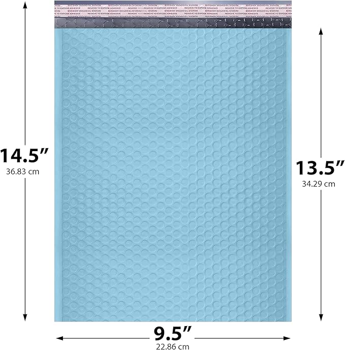 Light Blue Large Poly Bubble Mailers 9.5x14.5 inch #4 | Self Seal Padded Envelopes Cushioned Bubble Mailer | Usable Size 9.5x13.5 | WaterProof | Lightweight mailing Shipping Bags | 100 Pack Bulk