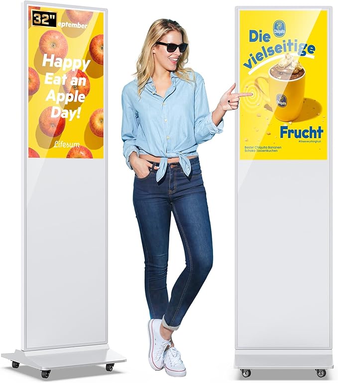 MWE 32 Inch Digital Signage Diplay Touchscreen Kiosk LCD Screen Indoor Floor Standing Advertising Display Poster Interactive Display Android System with Auto Media Player-White
