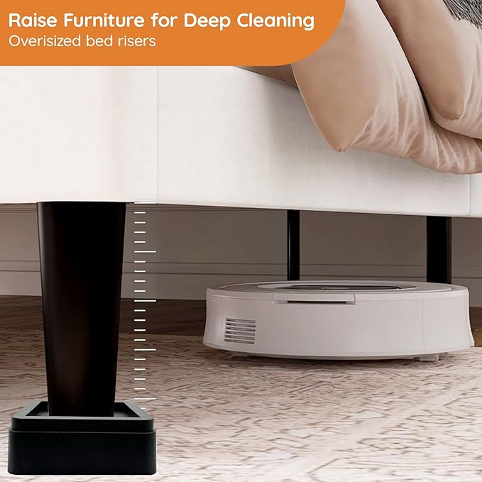Bed Risers, Oversized Furniture Risers Fit Up to 5.5" Legs, 3 inch Raise Blocks for Bed Couch Desk Sofa Table Lifts, Furniture Legs Lifters Support up to 6000 Lbs (Black, 4 Pack Set)