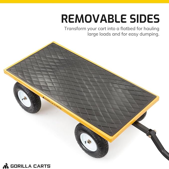 Gorilla Carts Heavy Duty Utility Cart, All Terrain Garden Wheelbarrow Wagon, 1200 Lb, Yellow - Gardening Equipment for Yard, Lawn, and Outdoor Use