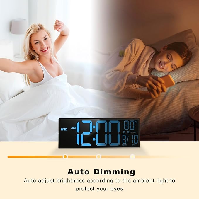 JALL 13" Large Digital Wall Mount Clock, Count Down Timer, Alarm, Big LED, DST, Temperature for Living Room Classroom Desk, Xmas, Birthday Gift for Senior Mom Dad, Blue