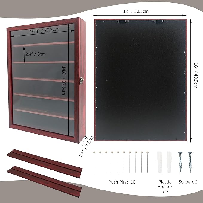GMFrames 12x16 Wooden Shadow Box Frame with Removable Shelves Deep Display Case for Military Medals Keepsakes Cherry