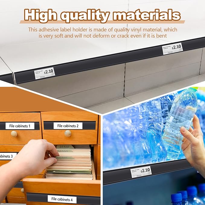 Spiareal 50 Pcs 47.8 x 1.38 Inch Shelf Label Strips Adhesive Back Stick on Data Price Tag Holder Clear PVC Adhesive Ticket Channel for Supermarkets Convenience Shops(Black)