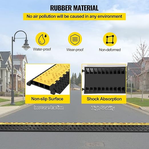 VEVOR 3-Channel Rubber Cable Protector Ramps Heavy Duty 44000Lbs Load Capacity Cable Wire Floor Cord Cover Ramp Speed Bump Driveway Hose Cable Ramp Protective Cover