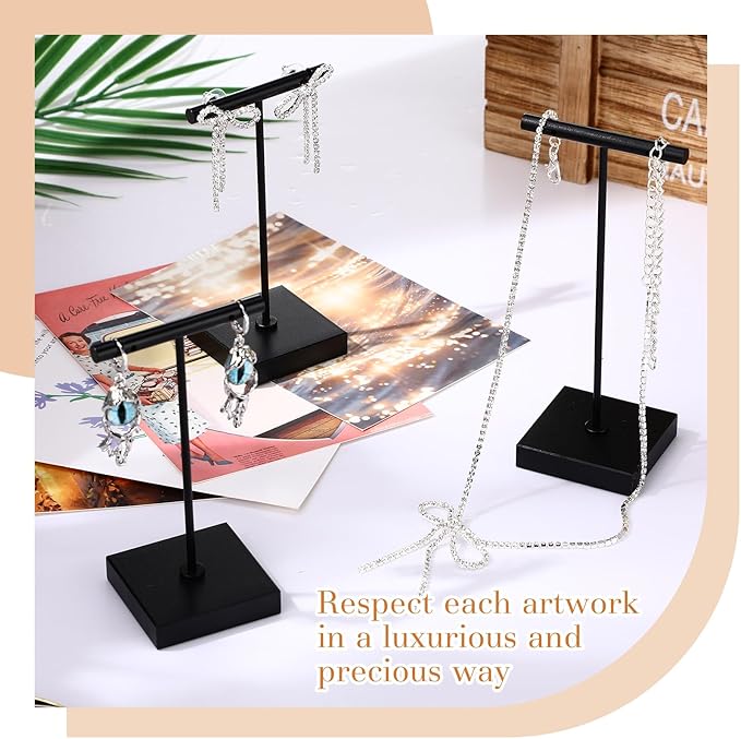 Kigeli 6 Pack Metal T Bar Earring Display Stand Retail Earring Display Holder Detachable Metal Earring Display Storage Rack Jewelry Photography Prop, Square Base, Height 4.3" and 5.1" (Black)