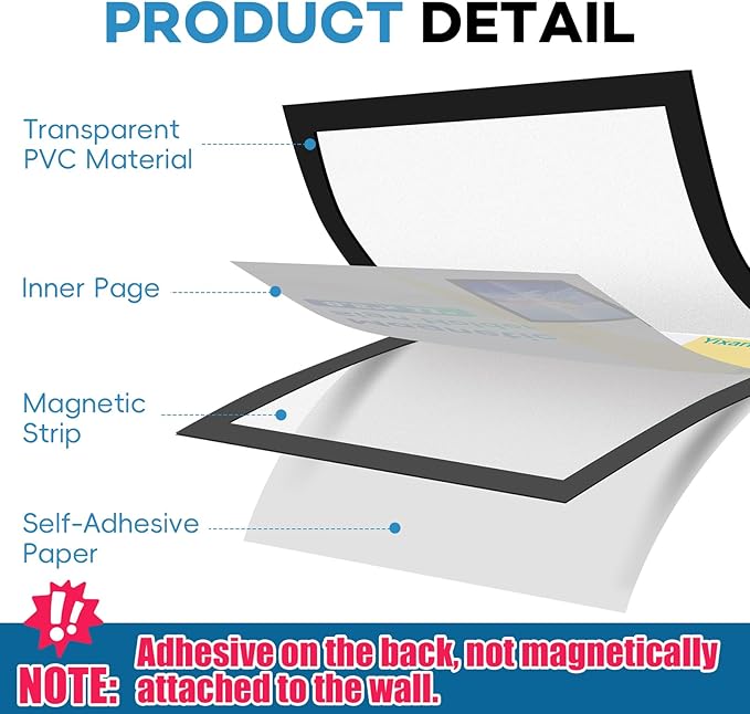 YixangDD 5 Pack Magnetic Sign Holder 8.5 x 11, Self-Adhesive Magnetic Wall Mount Sign Holder, Magnetic Document Holder for Wall Window Office Poster Store