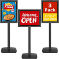 3 Pack Heavy Duty Sign Holder Stand 11x17 Inch - Pedestal Floor Standing Sign Holder with Weighted Base - Vertical & Horizontal Poster/Menu Display Stands for Indoor/Outdoor Advertising, Black