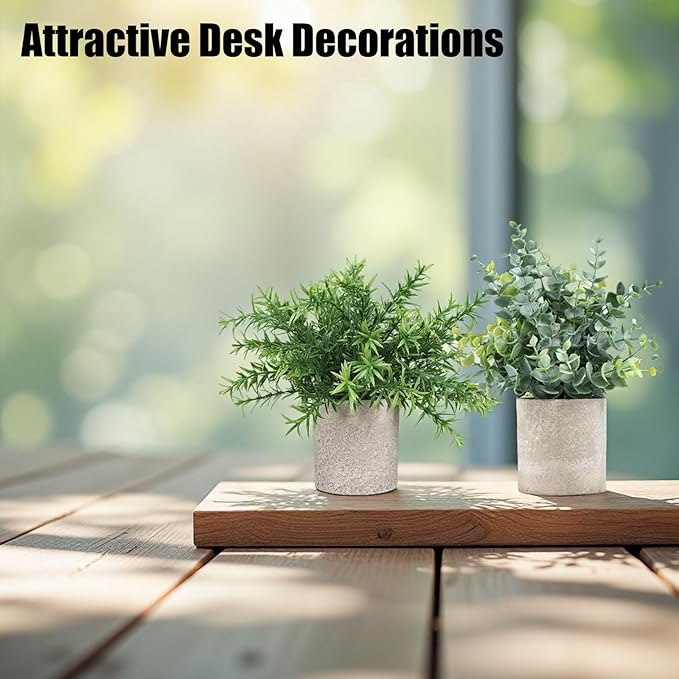 Fake Plants Small Potted, 2 Set of Artificial Plants (Eucalyptus && Rosemary), Fake Potted is Suitable for Decoring Home Office Bathrooms, Tables, Bookshelf and Modern Farmhouse Decor