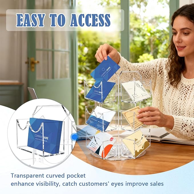 Spinning Sticker Display Stand for Vendors, 3 Tier 9 Pockets Acrylic Rotating Sticker Holder for 4'' Large Stickers, No Assembly Required Business Card Organizer Rack for Tabletop Office Home Desk